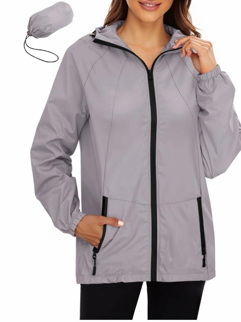 Rosvigor Women's Lightweight Packable Hooded Windbreaker Jacket Gray Size Small